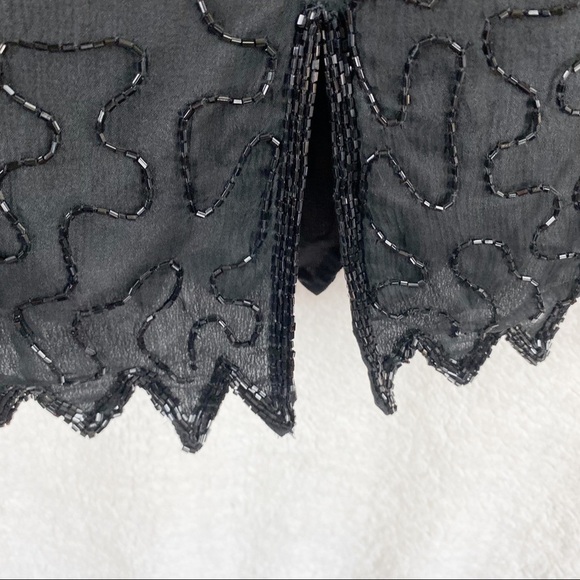 VINTAGE 100% Silk Beaded Sequin Midi Dress Small - Picture 6 of 8